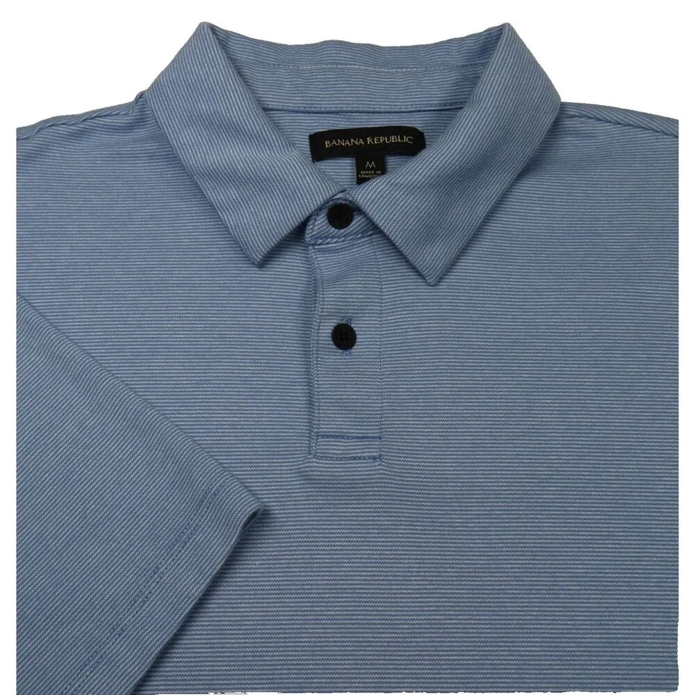 Banana Republic Performance Pique Polo Knit Shirt Men's Medium Blue Short Sleeve